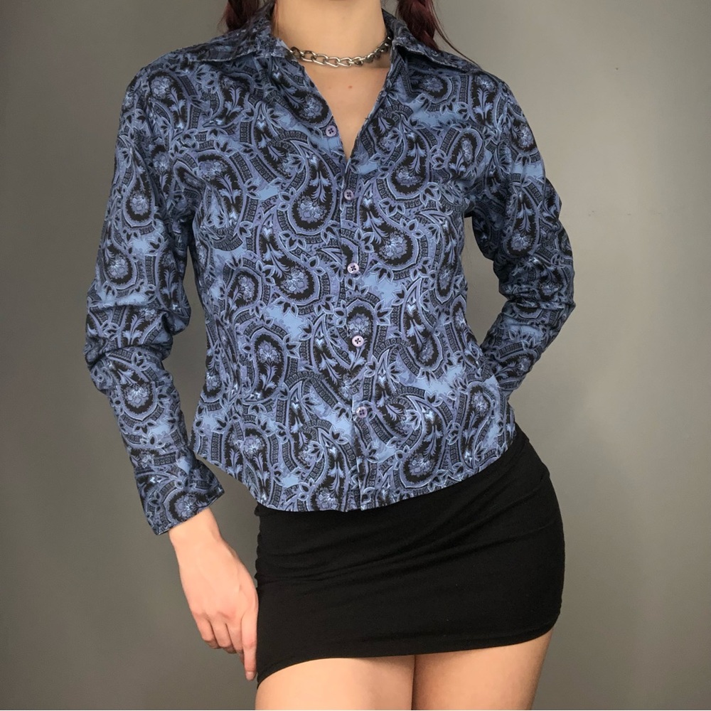 90s Blue Abstract Buttonup